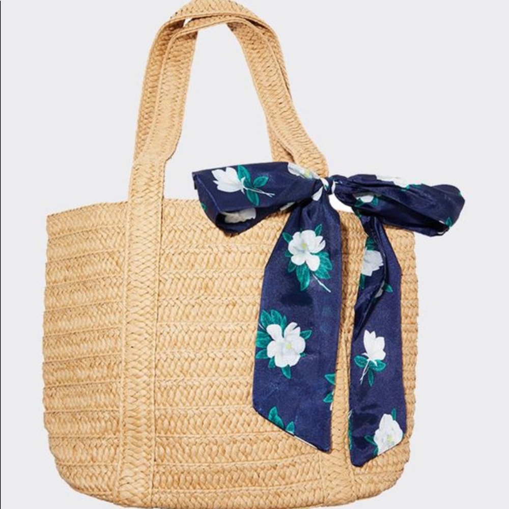 NWT Draper James Straw Tan Tote purse with scarf